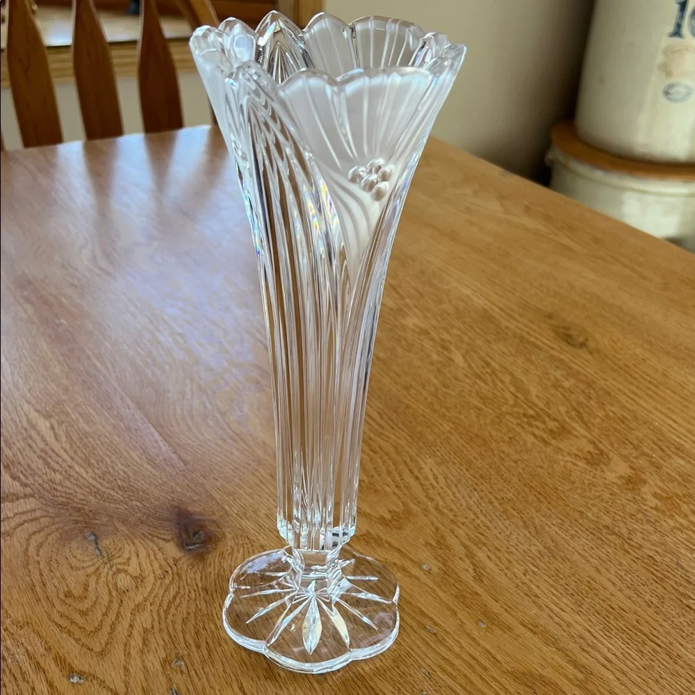 Vintage  heavy crystal glass soliflore vase design 20th century Art Nouveau Deco